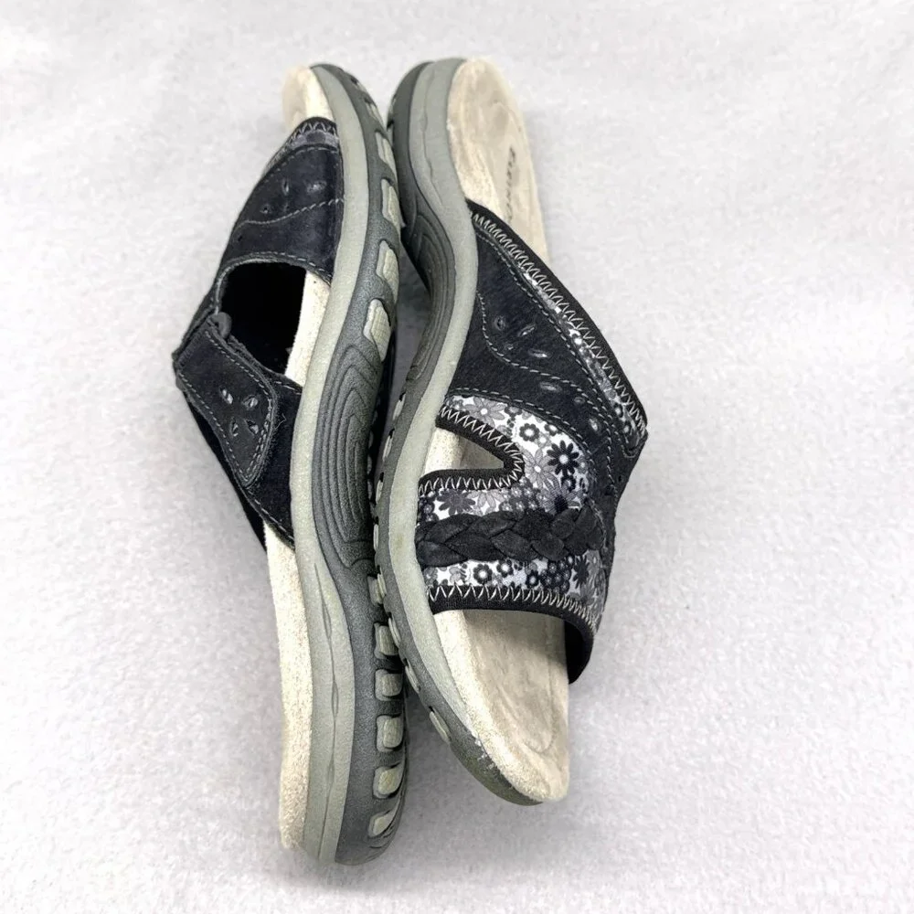 Womens Earth Origins Sandals Black Suede Floral Slides Adjustable Strap Sz 8.5 - Picture 9 of 10